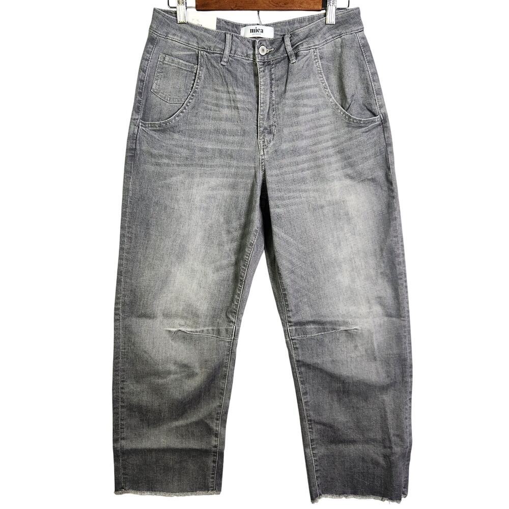 NWT Mica Denim Super High Barrel Wide Leg Ankle Jeans Grey Sz 28 Pockets Preppy - Picture 2 of 15